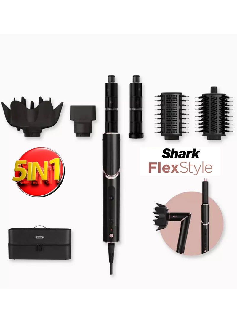 شارك جهاز تصفيف وتجفيف الشعر Shark FlexStyle® 5 في 1 مع حقيبة تخزين، قوي وخفيف الوزن، نظام تصفيف وتجفيف الشعر بالهواء باللونين الأسود والذهبي الوردي HDD440SM - Image 1